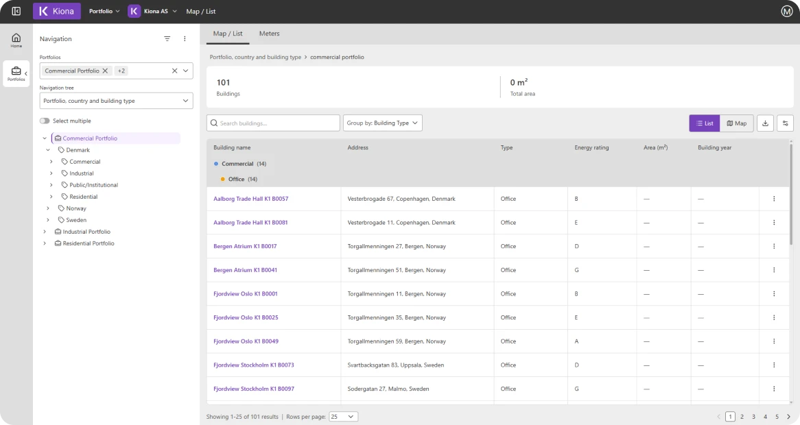 Screenshot of the new list view for maps in Energinet.
